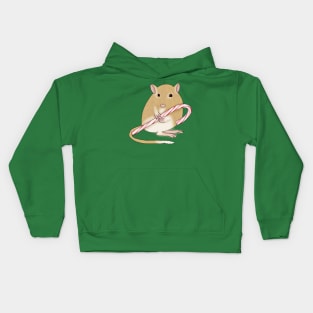 Cute golden gerbil with a candy cane Kids Hoodie